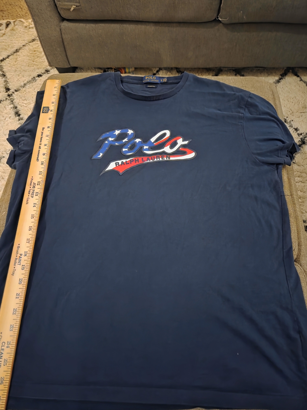 Ralph Lauren Navy Short‑Sleeve Graphic Polo Logo Tee with Red & White Accents
